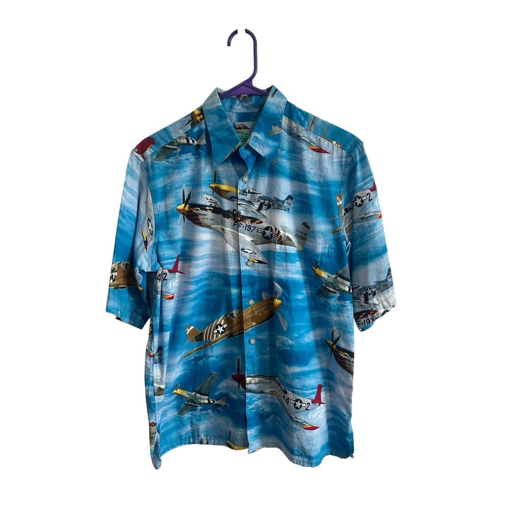 Reyn Spooner Vintage Military Aircraft Hawaiian Short Sleeve Button Up Sz M